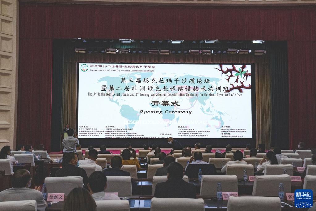 6月10日拍攝的第三屆塔克拉瑪干沙漠論壇現場。新華社記者 周生斌 攝