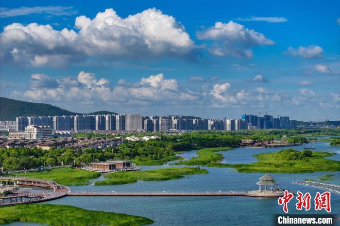 資料圖：航拍蘇州太湖湖濱國(guó)家濕地公園，藍(lán)天碧水生態(tài)美。 泱波 攝