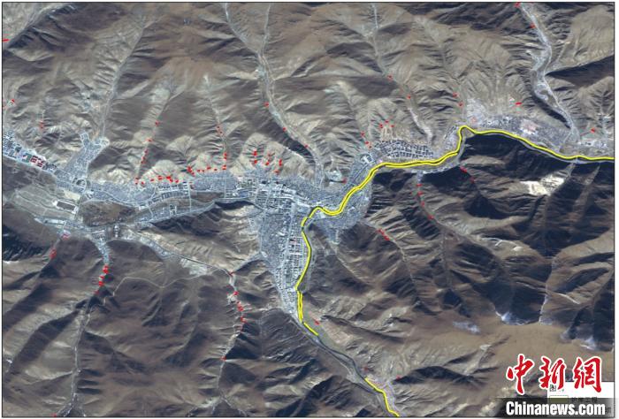 玉樹災后重建區地質災害治理工程和防洪工程監測結果。中科院空天院 供圖
