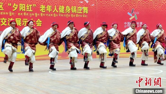 圖為西藏老年舞蹈隊(duì)齊跳傳統(tǒng)鍋莊舞。　貢桑拉姆 攝